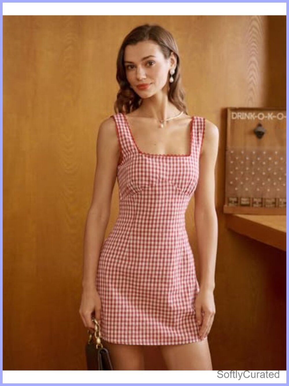 RIHOAS Gingham Plaid Mini Dress Square Neck Sleeveless A-Line - Picture 4 of 6